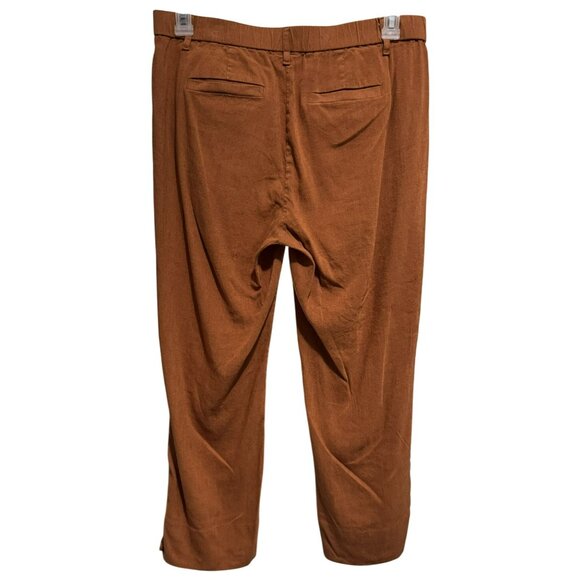 J. Jill Linen Blend Stretch Straight Leg Pants Sz M Rust Pockets Classic Preppy - Picture 2 of 4